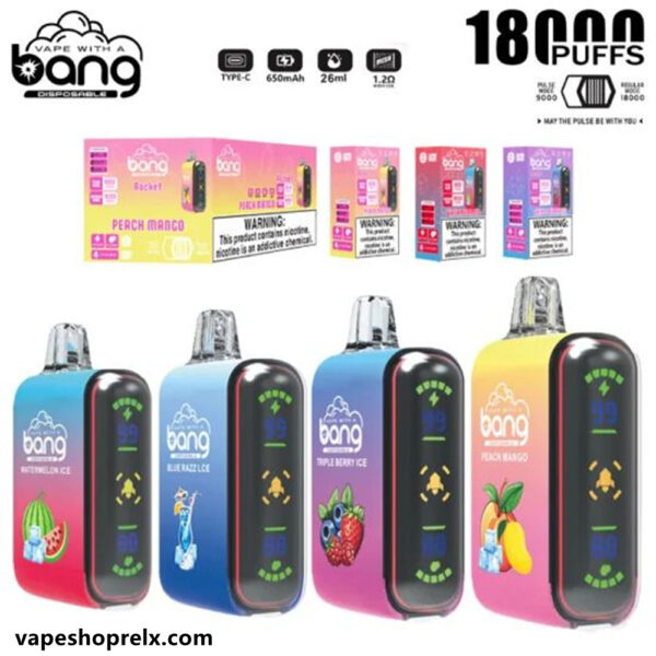 Bang Rocket 18000口一次性電子煙/拋棄式霧化棒 全新側面顯示/口味豐富/可充電電子煙