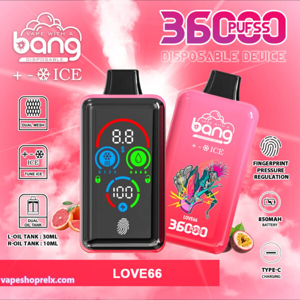 Bang 36000 Puffs Ice Level拋棄式電子煙 冰級 涼爽 專為36000次純粹享受而打造