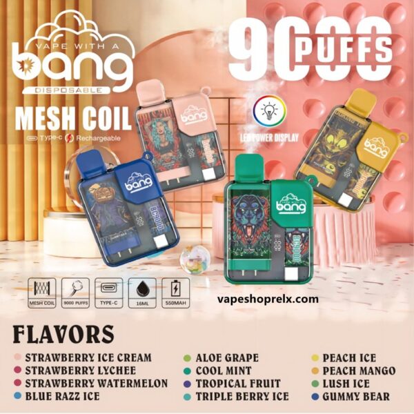Bang BOX 9000 Puffs 拋棄式電子煙/一次性霧化棒/炫彩外觀/LED顯示 台灣電子煙批發