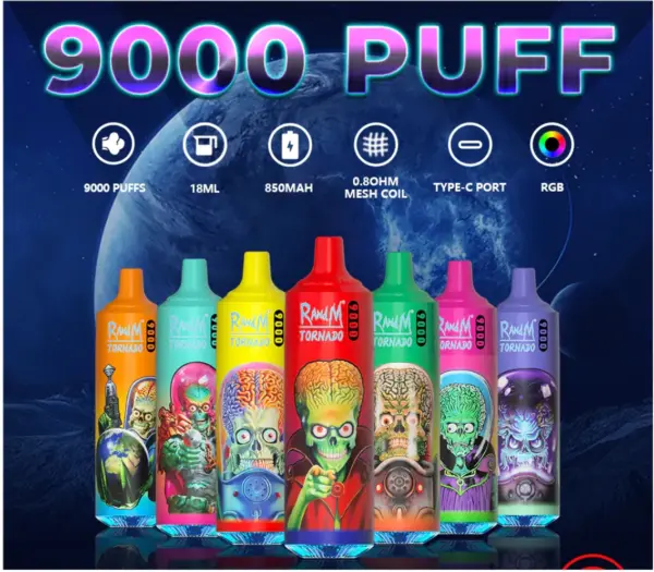 Randm 9000 Puffs 龍捲風拋棄式電子煙 一次性霧化棒 歐美爆款
